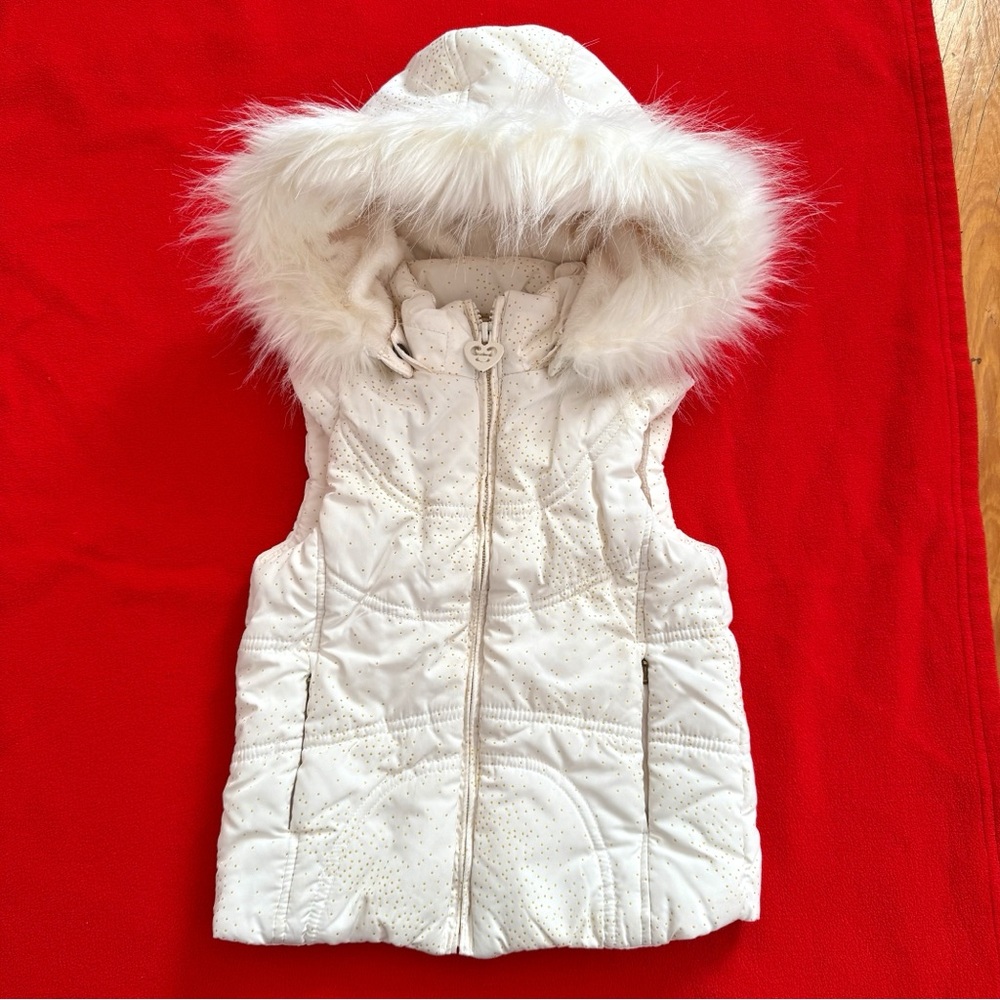 Girl’s White Hooded Vest with Faux Fur Trim Size XS 4